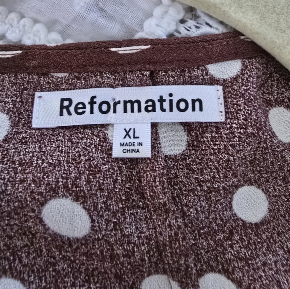 REFORMATION Nell White Polka Dot On Brown Button Front Women's Top RARE - Picture 6 of 8